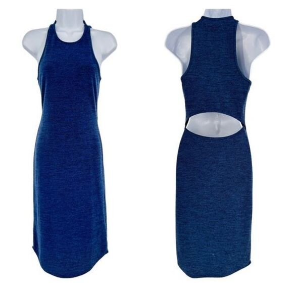 NWT Abercrombie & Fitch MIDI dress blue‎ Heathered open back cut out size small - Picture 1 of 13